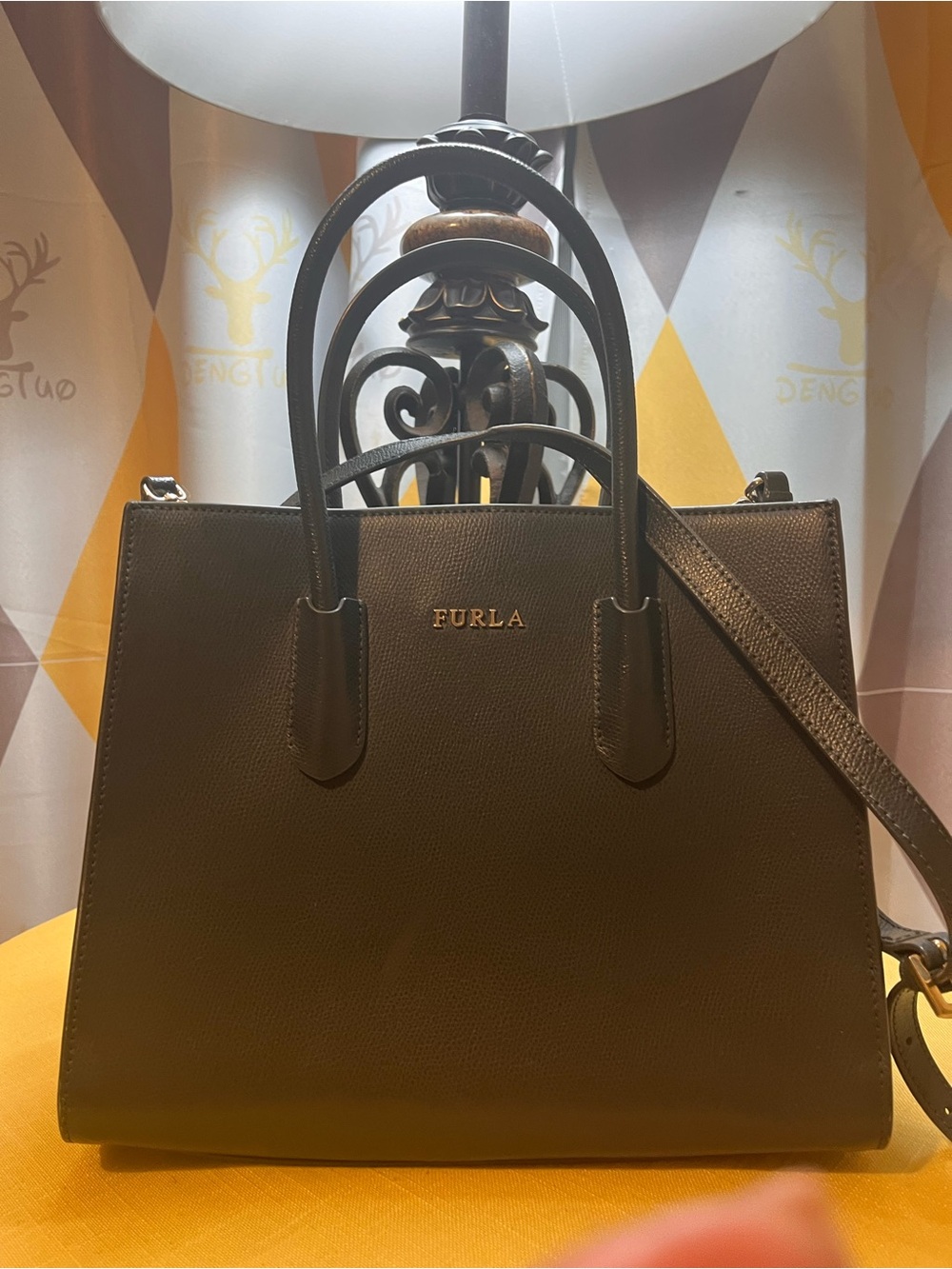 Furla Blue Leather Satchel with Gold Logo